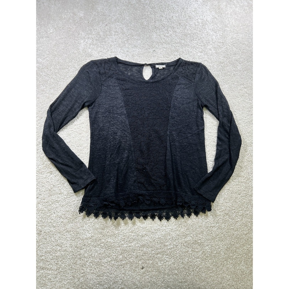 Eyeshadow Shirt Womens Small Black Lace Crochet Long Sleeve Boho Floral Top
